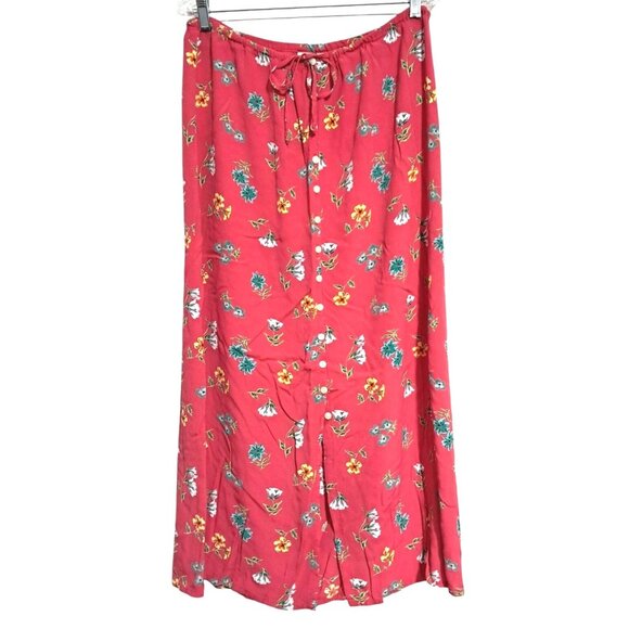 90s Y2K Gap Floral Button-Down Ankle Skirt Womens L Maxi Full Length 100% Rayon - Picture 1 of 6
